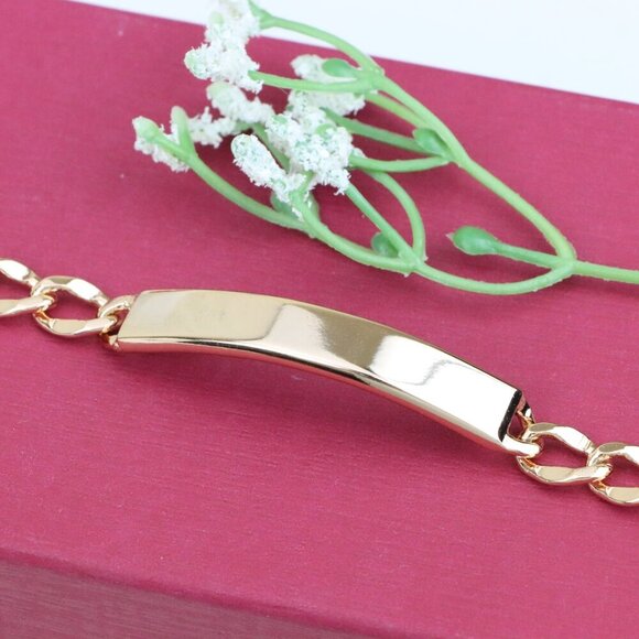 "Rose Gold Plated Bracelet with Bold Polished ID Bar Chain Design, XPBL1081 - Picture 9 of 13